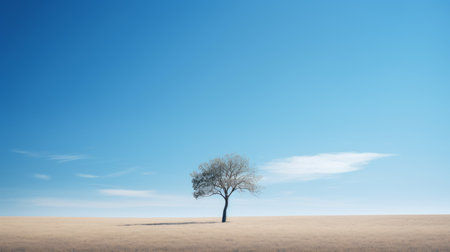 a lone tree stands in the middle of an empty fieldの素材