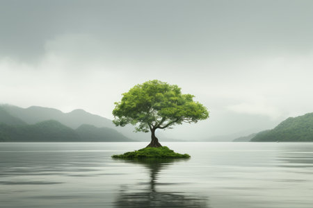 a lone tree stands on an island in the middle of a lakeの素材