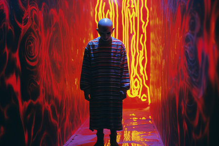 a man standing in a dark roomの素材