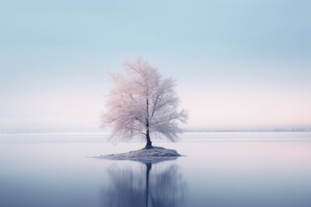 a lone tree stands on an island in the middle of a lakeの素材