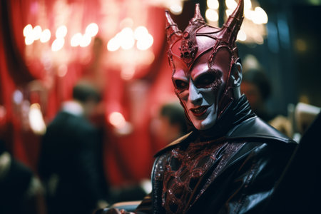 a man dressed in a red mask and leather jacketの素材