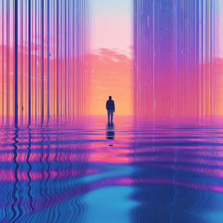 a man standing in the middle of a watery landscapeの素材