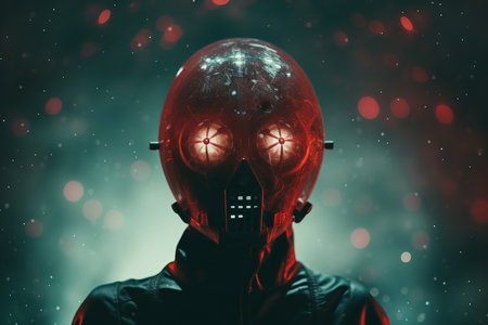 a man wearing a red mask with glowing eyesの素材