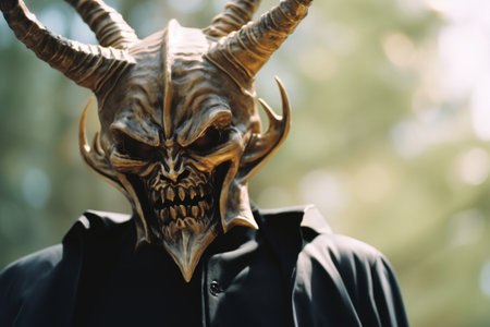a man wearing a devil mask with hornsの素材
