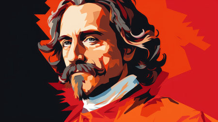 a painting of a man with long hair and a mustacheの素材