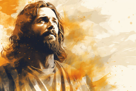 a painting of jesus with long hair and beardの素材