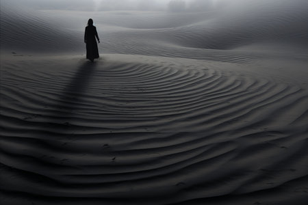 a person standing in the middle of a sand duneの素材