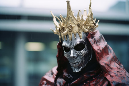 a person wearing a crown and a skull maskの素材