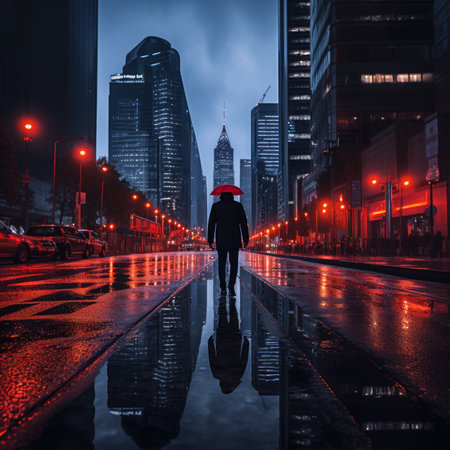 a person walking in the rain with an umbrellaの素材