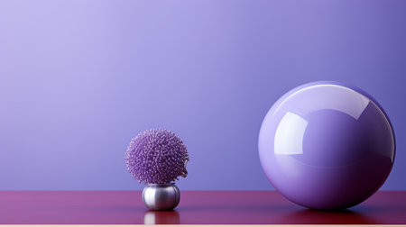 a purple egg sitting on a wooden table next to a purple flowerの素材