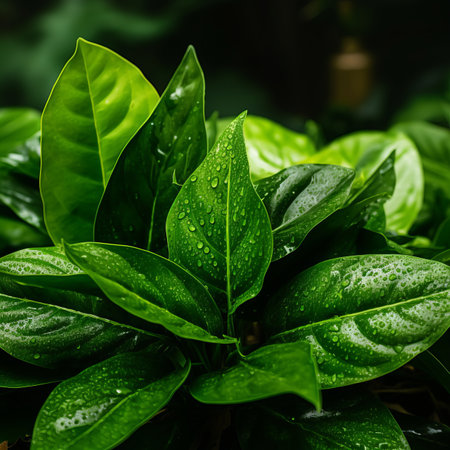 a plant with green leaves and water dropletsの素材