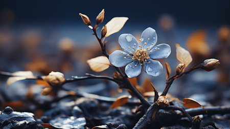 a single blue flower in the middle of a fieldの素材