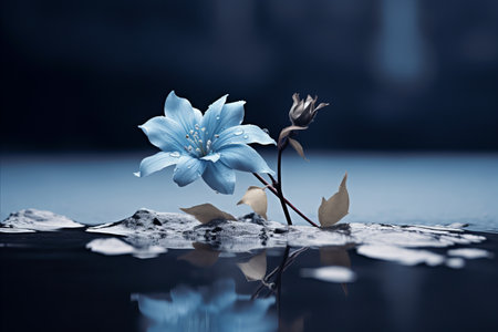 a single blue flower is sitting in the waterの素材