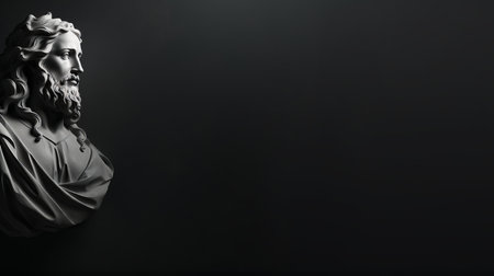 a statue of jesus on a black backgroundの素材