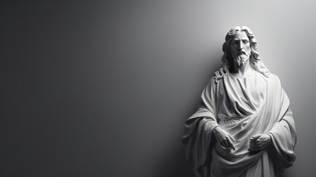 a statue of jesus is standing in front of a wallの素材