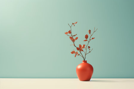 a vase with red flowers sitting on top of a tableの素材