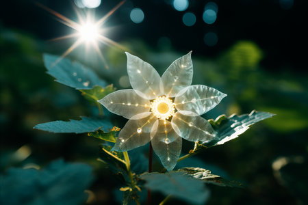 a white flower with a bright light shining on itの素材