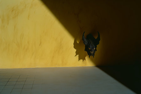 a yellow wall with a dragon head on itの素材