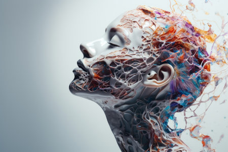 a womans head is covered in colorful paintの素材