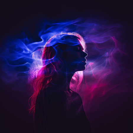 a woman with smoke coming out of her hairの素材