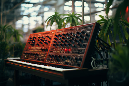 an electronic synthesizer sitting on top of a tableの素材