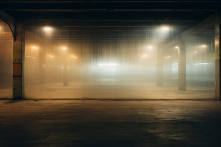 an empty warehouse is filled with fogの素材