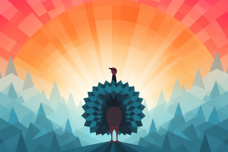 an illustration of a bird standing in front of the sunの素材