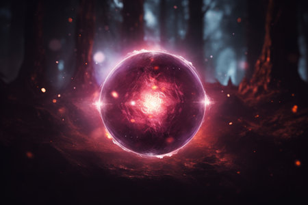 an image of a glowing ball in the forestの素材