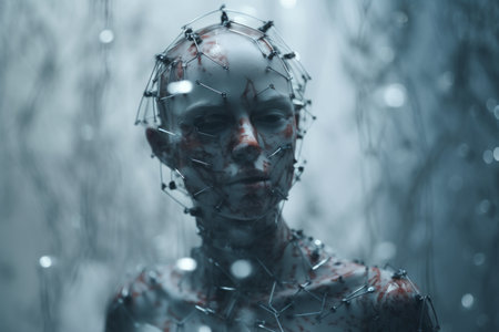 an image of a woman with wires attached to her headの素材