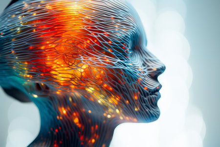 an image of a womans head with wires running through itの素材
