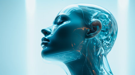 an image of a womans head with a blue backgroundの素材