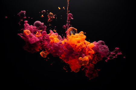 colorful ink splash on a black backgroundの素材