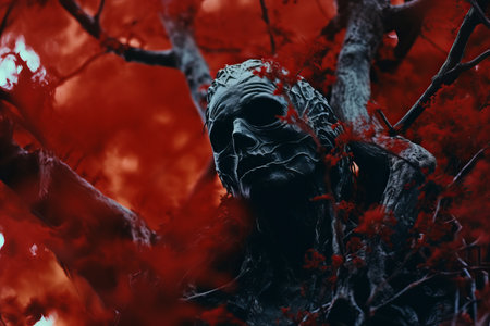 an image of a tree with a skeleton in the middle of itの素材