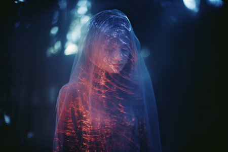 an image of a woman wearing a veil in the woodsの素材