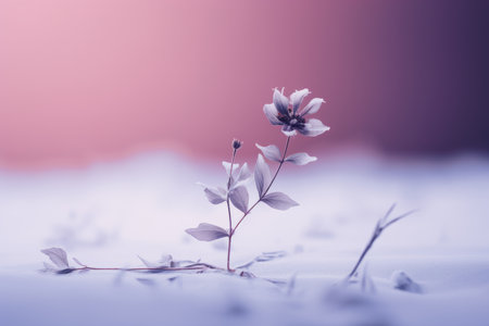 a single flower in the middle of the snowの素材