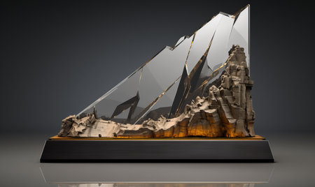 a glass sculpture of a mountain on a black backgroundの素材