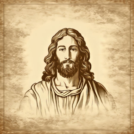 jesus christ on old parchment backgroundの素材