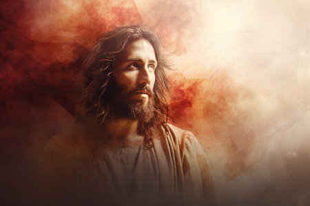 jesus in the air with smoke coming out of his eyesの素材