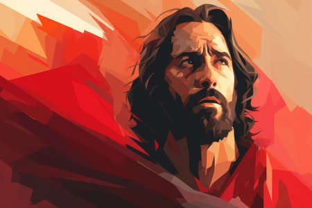 jesus in a red robe with long hairの素材