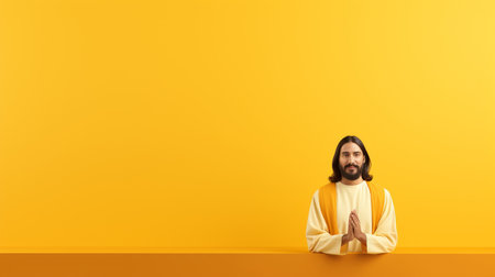 jesus praying in front of yellow backgroundの素材