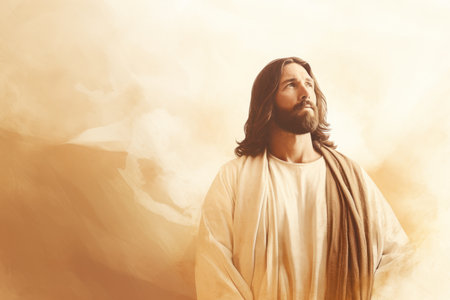 jesus standing in front of a cloud backgroundの素材