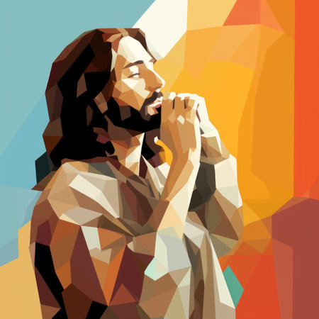 jesus is praying in a low polygonal styleの素材