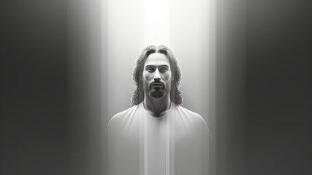 jesus is standing in front of a beam of lightの素材