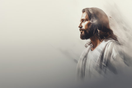 jesus is standing in front of a white backgroundの素材