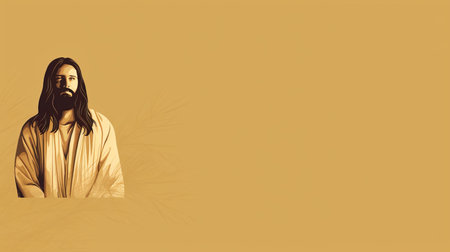 jesus is standing in front of a brown backgroundの素材