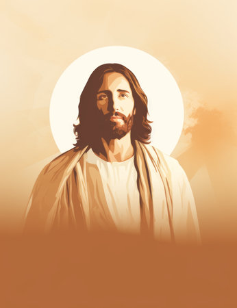 jesus is standing in front of an orange backgroundの素材