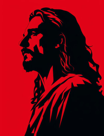 jesus is standing in front of a red backgroundの素材