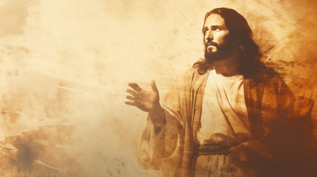 jesus is standing in front of an abstract backgroundの素材