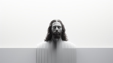 jesus is standing in front of a white wallの素材