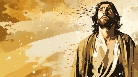 jesus is standing in front of an abstract backgroundの素材